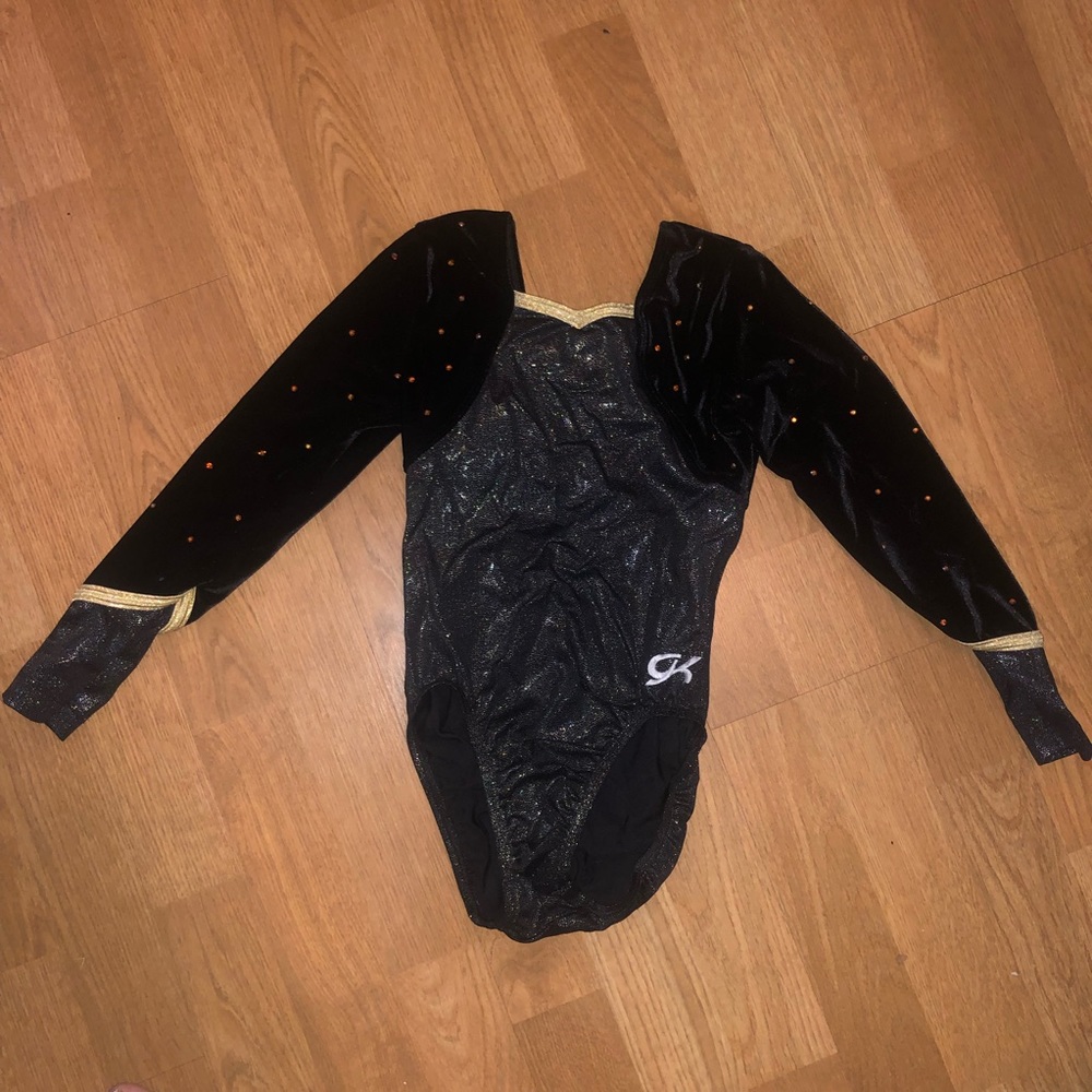 Velvet long sleeve gymnastics leotard w rhinestone